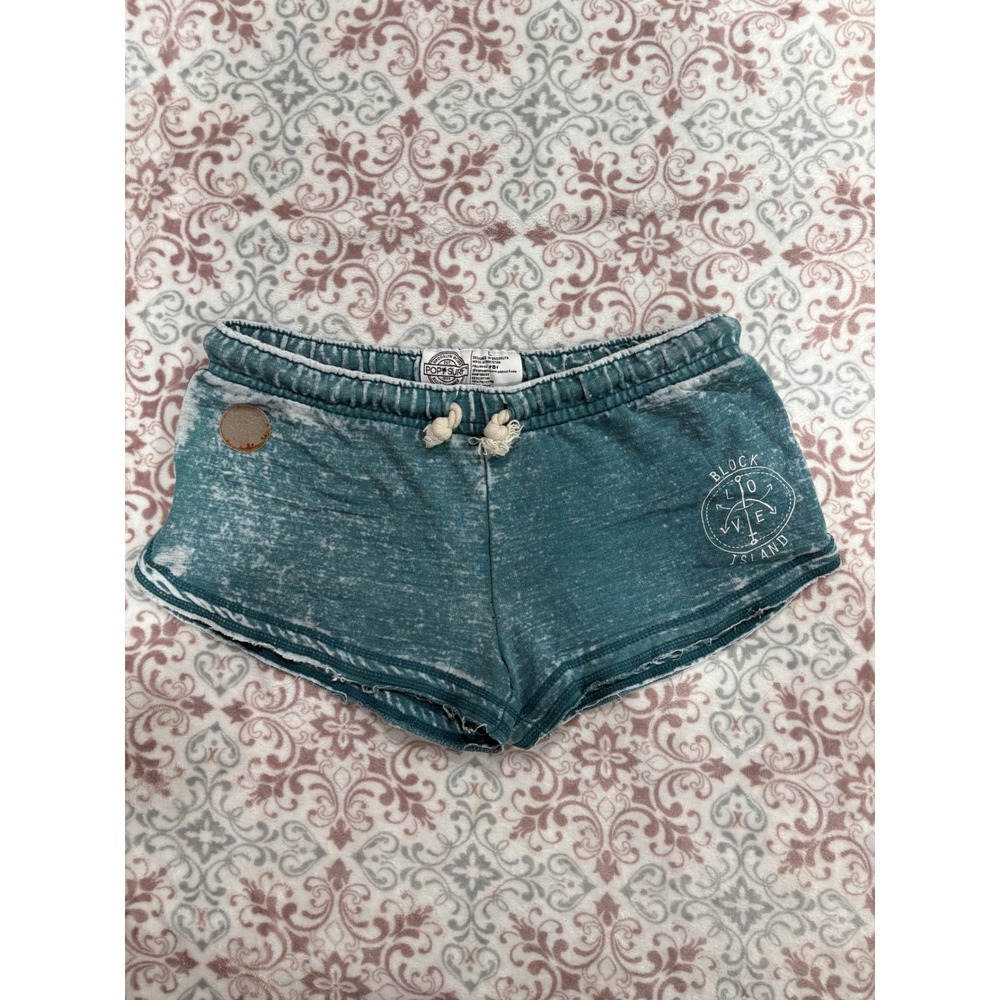 Pop Surf Block Island Acid Wash Teal Lounge Shorts Womens Large Cotton Blend L